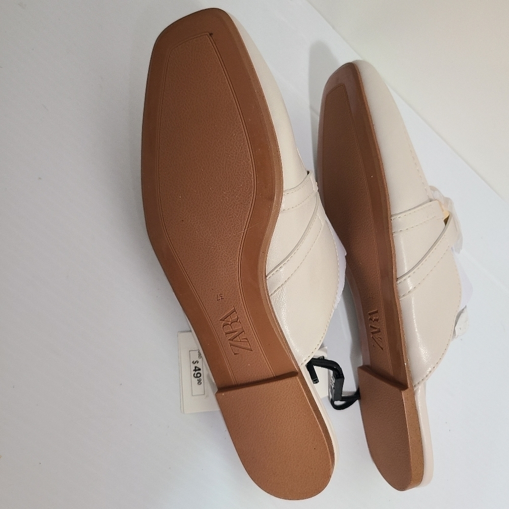 ZARA MULE LOAFERS WITH EMBELLISHED METALLIC DETAIL White SIZE 8 | 3531/110 z3 - Picture 10 of 10